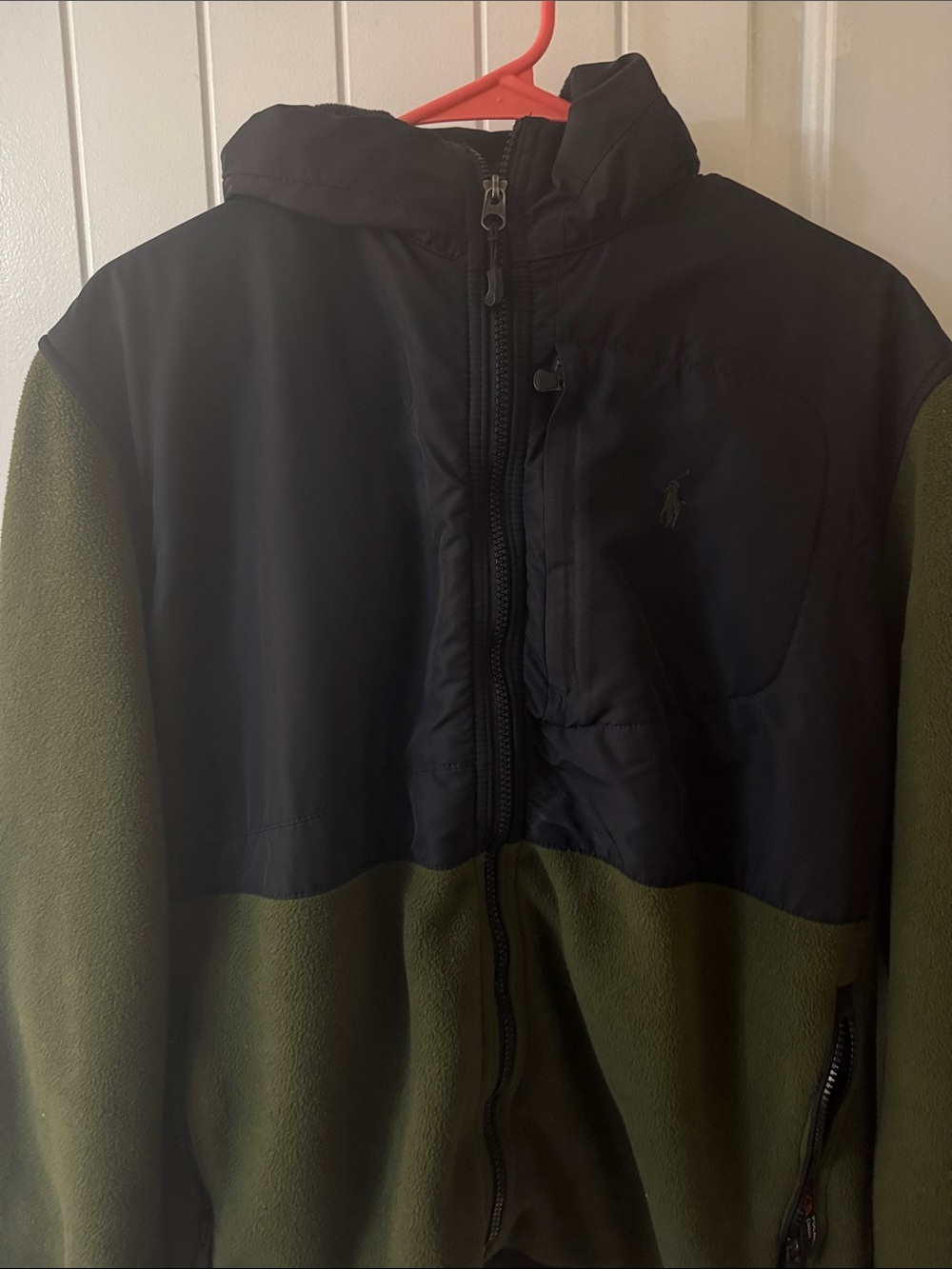 Polo by Ralph Lauren Black and Olive Green Two-Tone Hooded Fleece Jacket